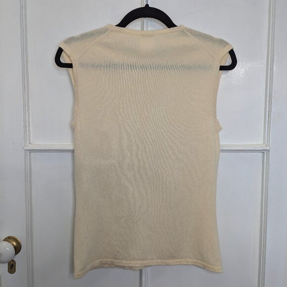 Chanel Vintage Cashmere Tank Top Sweater Pale Yellow Cream CC Logo Size S RARE - Picture 3 of 14